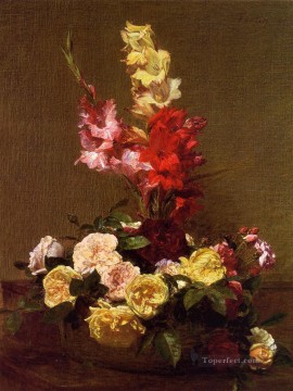 フラワーズ Painting - グラジオラスとバラの花の画家 アンリ・ファンタン・ラトゥール
